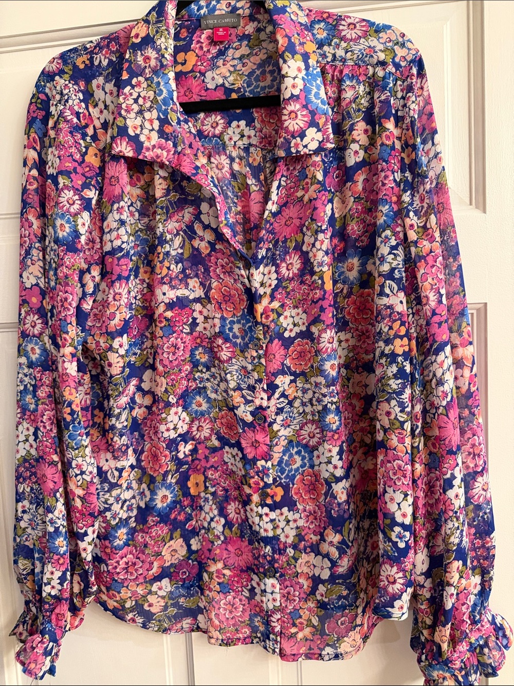 Vince Camuto Floral Button-Down Shirt — Pink, Blue & White